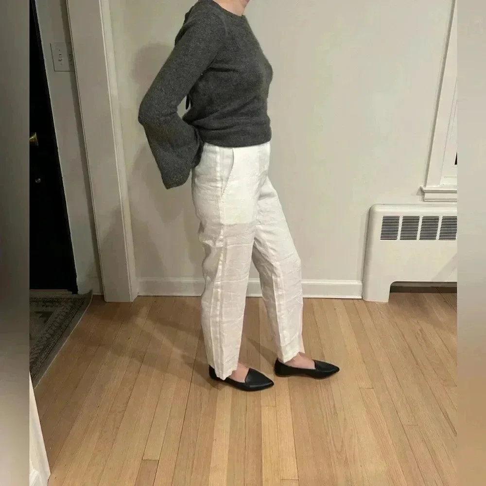 FALCONERI Linen blend white front pleat straight leg pants trousers size M